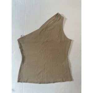Emilia Ribbed One-Shoulder Top - Tan, Size Large | Modern Chic Statement | Banan